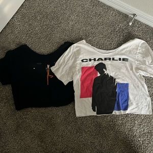 Altered band tees (off the shoulder, cropped) size s